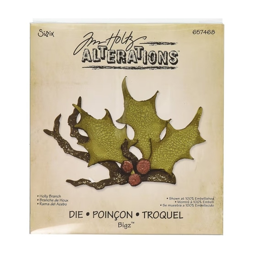 Sizzix Bigz Die Cut Tim Holtz Alterations  Holly Branch Holiday Craft 657468